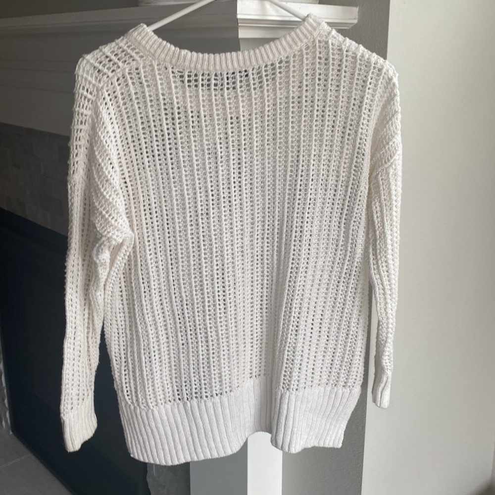 Madewell White Crochet Knit Open Lattice Long Sleeve Sweater, Women’s S - Picture 3 of 16